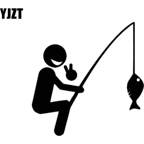 YJZT 15.2cm*15.5cm Cheerful Happy Fisherman Be Caught A FISH Fun Vinyl Car Sticker Decals Black Silver C11-0108