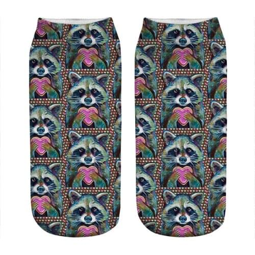 Womens socks kawaii VALENTINE DAY CUTE RACCOON Printed Socks Woman harajuku Happy Funny Novelty cute girl gift Socks for women