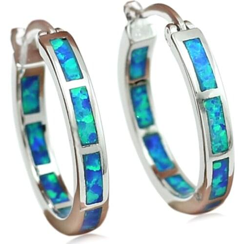 Ocean Blue Fire Opal Stone Women Hoop Earrings 20mm OE202