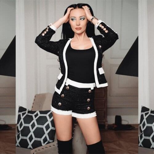 2019 New Arrival Black With White Patchwork Two 2 Pieces Fashion Playsuit Button Women Clubwear Causal Party Night Out Wholesale