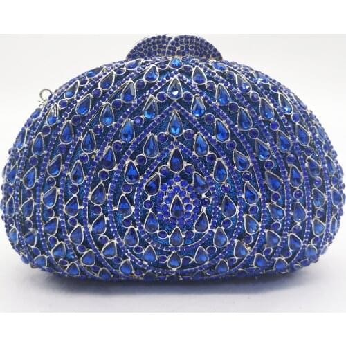 Women Blue Red Purple Color Crystal Evening Clutch Bags Party Cocktail Rhinestone Handbags Bridal Wedding Clutch Purse Purses