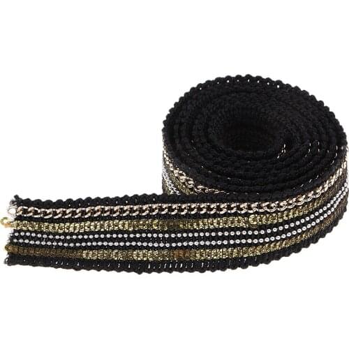 1 Yard 1" Sequin Beaded Trim Lace Ribbons DIY Sewing Headdress Wedding Decor