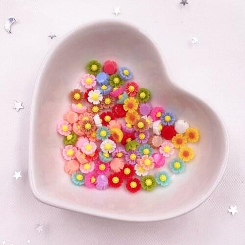 100pcs Resin Colorful 6mm 3D Flower Flatback Stone Applique Wedding Scrapbook Embellishment DIY Manicure Craft OL245