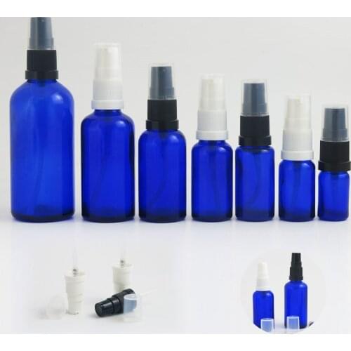 200 x Refillable cobalt blue glass essential oil bottle with pump Blue Cream Shampoo Bottles 100m 50ml 30ml 20ml 15ml 10ml 5ml