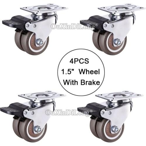 4PCS Double wheels casters with brake,size 1.5inch/38mm super mute universal wheels,bear 45kg/pcs,For flower racks JF1673