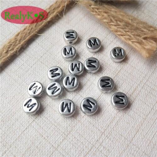Single Character Initial M Printing Silver Letter Beads 4*7MM 500pcs 3600pcs Flat Coin Round Shape Single Alphabet Plastic Beads