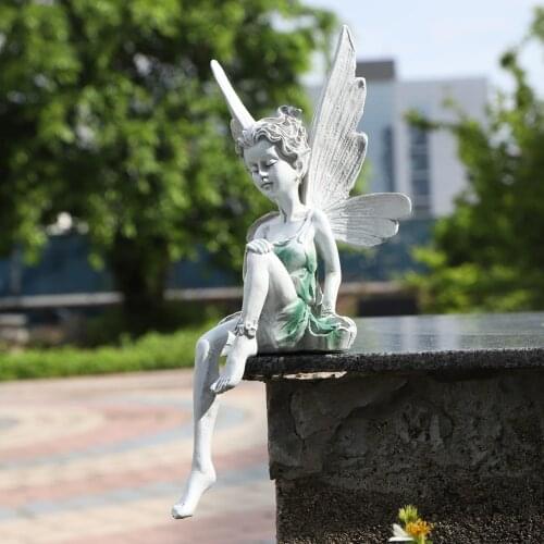Flower Fairy Angel Sculpture Garden Landscaping Tudor Turek Sitting Statue Resin Landscaping Figurines Home Crafts