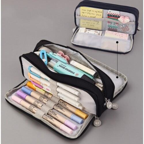 Double Sided Pen Pencil Case Large Capacity Canvas Pocket Storage Bag Cute Kawaii Pencil Bag School Pencil Pouch Stationery