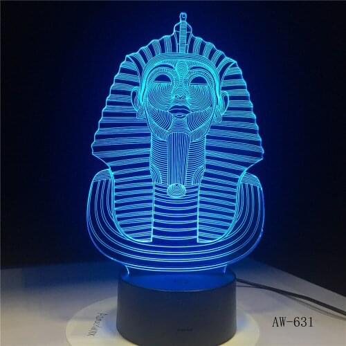 Egypt Sphinx Pharaoh Bulb 3D RGB LED Night Light Multicolor Creative 7 Color Change USB Desk Lamp Kids Gift Home Decor AW-631