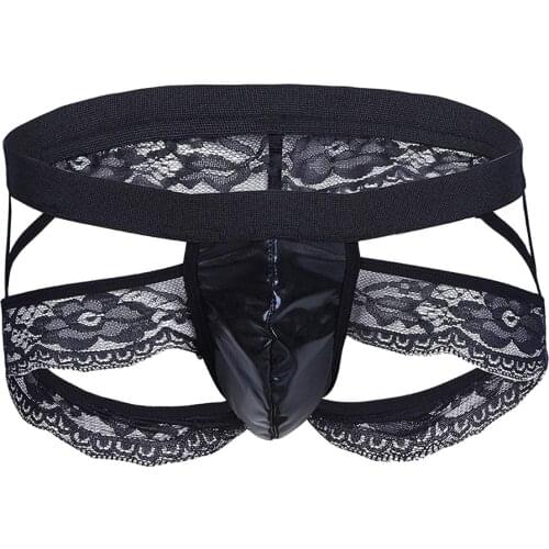 Mens Hot Erotic Underwear Sissy Lace Thong Elastic Large Size Enhance Pouch Hollow Out Buttom Briefs Sexy Gay Underwear