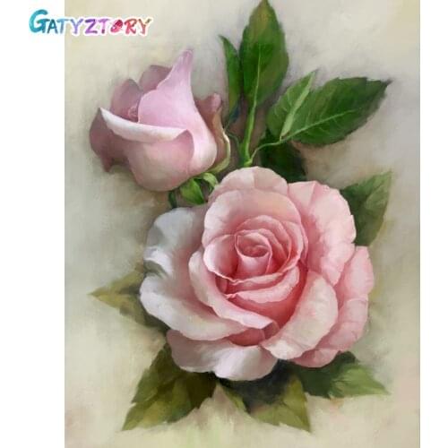 Gatyztory Pink Rose Frame DIY Painting By Numbers Flower Handpainted Oil Painting Modern Home Art Canvas Colouring 60x75cm
