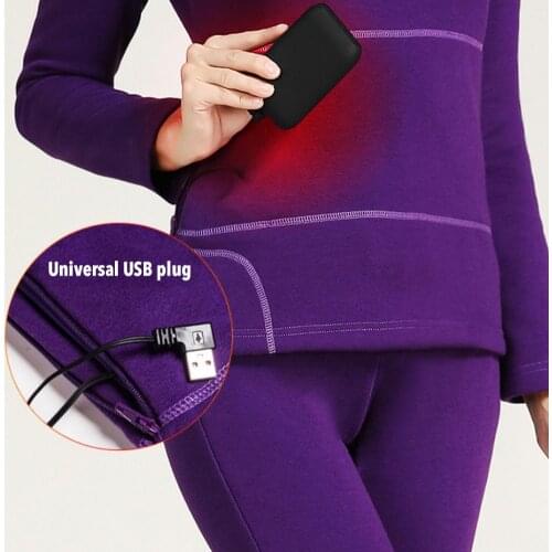 Men woman Thermal Underwear Set Electric Heating Vest Waterproof Clothing single-sided brushed thermo underwear M-3XL