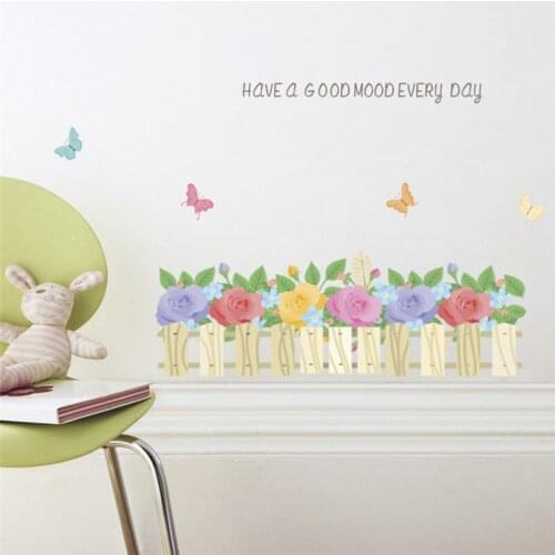 Beautiful Flower Garden Fence Wall Stickers Living Room Bedroom Corridor Decoration Plant Mural Art Diy Pvc Home Decor Decal