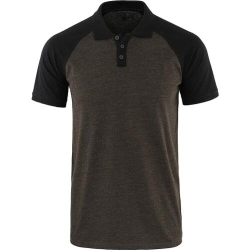 Summer Fashion New Solid Color Stitching Raglan Shirt Lapel Button Short-sleeved Mens T-shirt Casual Slim Fit T-shirt New Tops