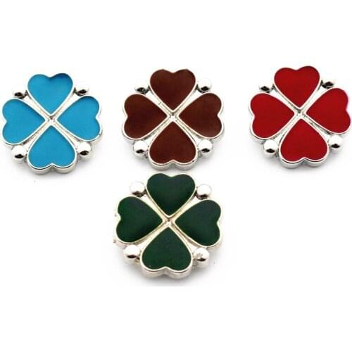 Hot selling Mix 20Pcs/lot clover 18mm Alloy Snap Buttons For DIY Snap Bracelet Necklace Women Fashion Jewelry