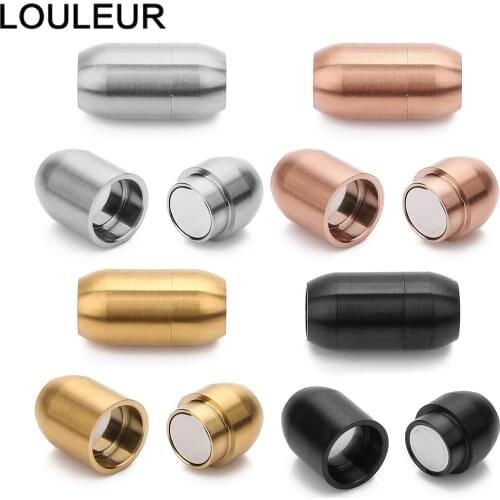 2pcs Gold 6MM Stainless Steel Magnetic Buckle Clasps Jewelry Finding Cylindrical Leather Cord Bracelet Connectors For DIY Making