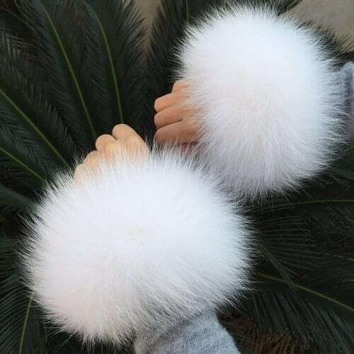Natural Real Fox Fur Cuffs Winter Warmer Wristband bracelet Genuine Fox Fur Cuffs Gloves Womens accessories Arm Wrist Sleeve