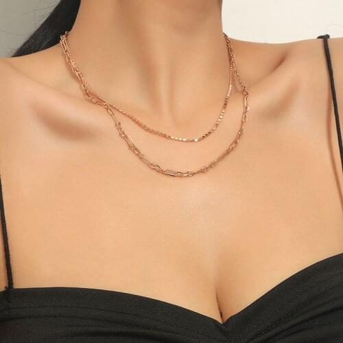 Retro Simple Chain Stitching Multi-layer Metal Necklace for Women Personality Creative Hip-hop Clavicle Chain Party Jewelry