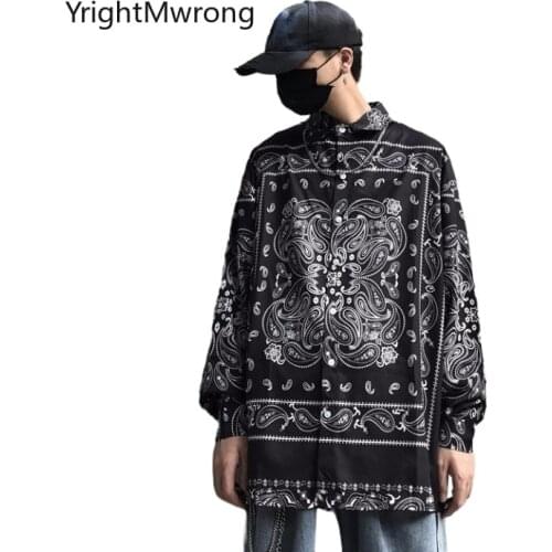 Paisley Fashion Bandana Long Sleeve Button Loose Blouse Japanese Streetwear Hip Hop Top Shirt Woman Man Casual Tee Harajuku Punk