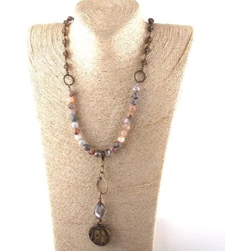 MOODPC Fashion Jewelry Natural Stone & Glass Crystal Long Chain Metal Buffalo Pendant Necklaces For Women Ethnic Necklace