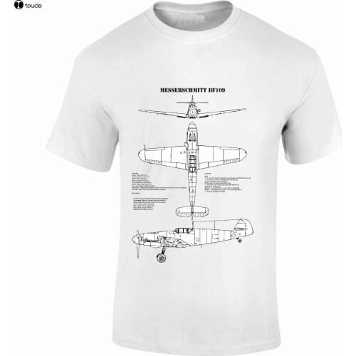 Men Designer Clothes O-Neck Style Hip-Hop Tops Tees T-Shirts FPBP104 MESSERSCHMITT Bf109 Fighter Blueprints Fantasy Printshop