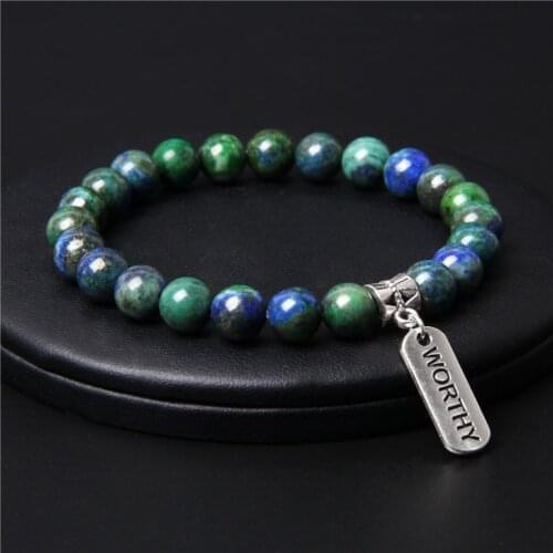 Men Bracelet Natural Stone Phoenix Lapis Lazuli Beads Bracelet Bangle Elastic Rope WORTHY FAMILY Charm Pendant Bracelet Jewelry
