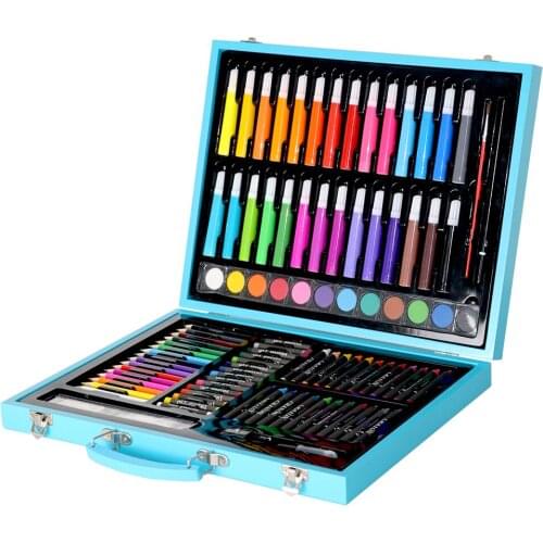 132pcs/set Deluxe Wood Art Set for Kids in Wooden Case Children Students Art Supplies Oil Painting Stick Paint Brush(Pink