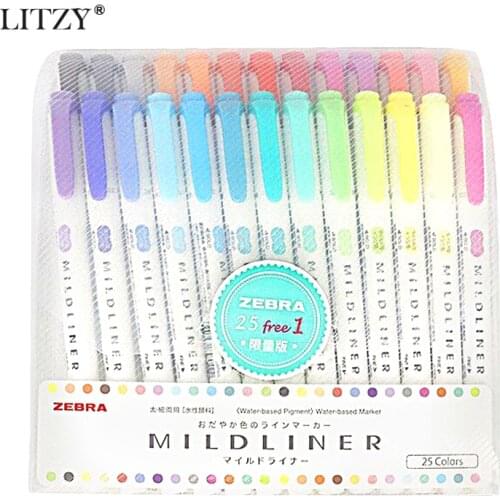 25 Color Japanese Zebra Mildliner Set Double Headed Highlighter Pen Mild Drawing Art Marker Pens Zebra Mild Scribble Stationery
