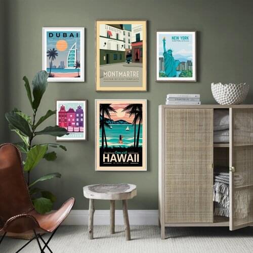 Dubai Moscow New York Hawaii City Landscape Nordic Posters and Prints Wall Art Canvas Painting Wall Pictures for Living Room