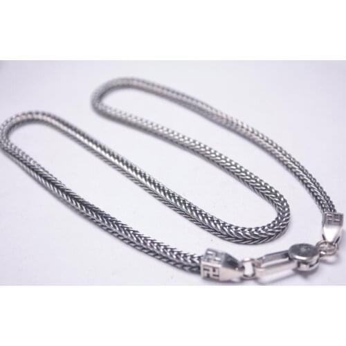 Real Retro S925 Silver Necklace Lucky 4mmW For Men Wheat Chain 18"L New Gift