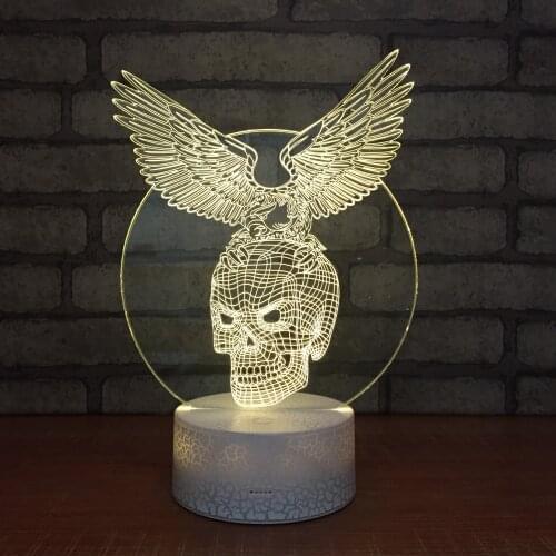Skull 3D Illusion Night Light LED Table Desk Lamp Remote Control 7 Color Changing for Kids Bedroom Decor Creative Gift
