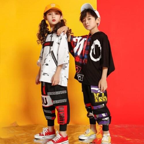 New Brand Child Competition Show Clothes Wear Hip Hop Costume Girls Boys Ballroom Dancing Pant Hoodie Kids Jazz Dance Costumes