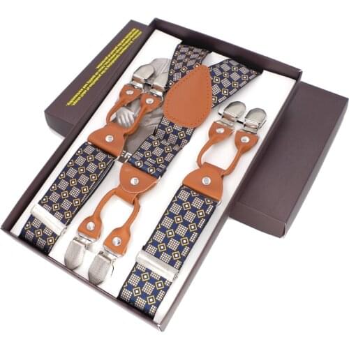 New Suspenders braces leather 6 Clips Braces Male Vintage Casual Suspensorio Trousers Strap Father/Husbands Gift 2.5*120cm