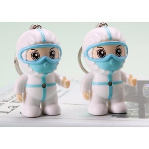 Attractive Key Chain Cartoon Nurse Shape LED Sound Luminous Mini Keychain Bag Pendant Jewelry for Gifts