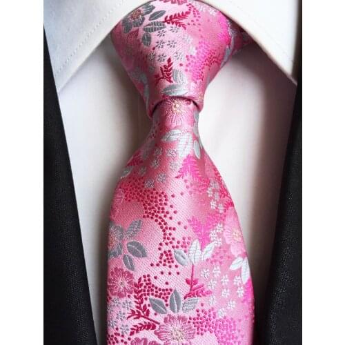 Pink Color Luxury Fashion Men Floral Ties Unique Woven Necktie Gravata for Wedding Party