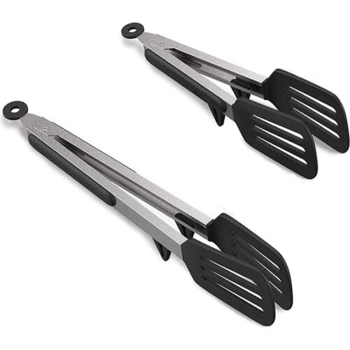 2 Pack Kitchen Tongs,Premium Stainless Steel Locking Cooking Tongs with Silicone Tips, Non-Slip Food Tongs for Cooking