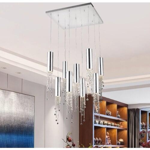 Modern Chrome Crystal Ceiling Chandelier for Dining Room Long Loft Staircase Large Hallway Lobby Kitchen Island Indoor Lighting