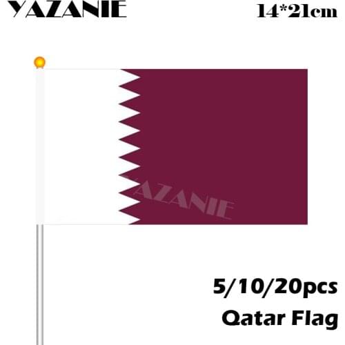 YAZANIE 14*21cm 5/10/20pcs Qatar Hand Waving National Flag Decorative Celebrate World Countries Flags with Plastic Flagpoles