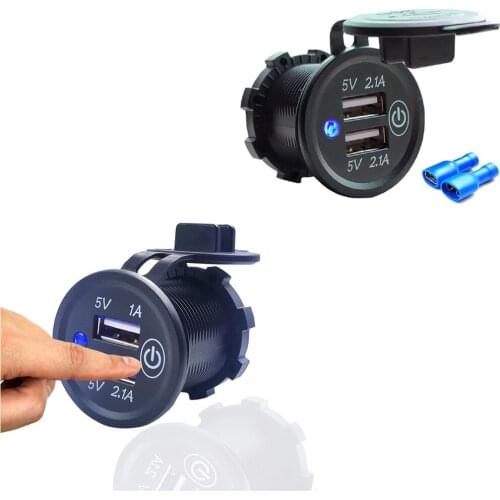 Motorcycle Dual USB Power Socket Charger Universal Car Outlet Adapter With Touch Switch Led Indicator For Truck ATV Boat Scooter