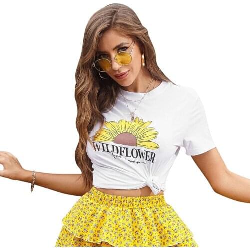 Women Summer Flowers Tops Tee Fashion Short Sleeve Casual Female T-Shirt Summer O-Neck Tee Shirts
