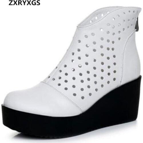 2021 Spring Summer Shoes Women Sandals Cool Boots Platform Wedges sandals High Heels Hollow Real Leather Shoes Fashion Sandals