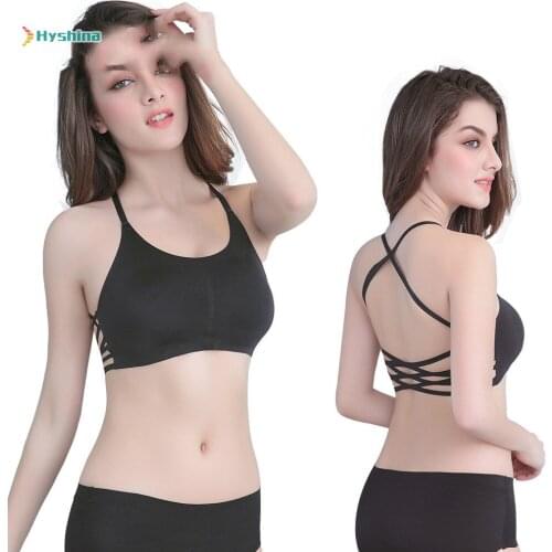 Womens Traceless Vest Sports Bra Rimless Shockproof Bra Cross Back Underwear