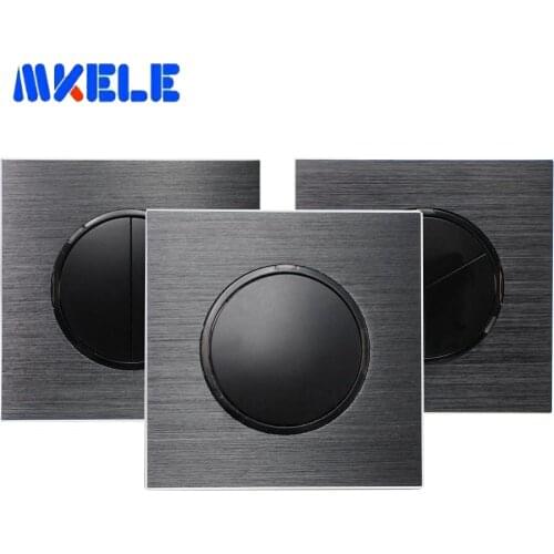 15A Aluminum Panel Random Click On / Off Wall Light Switch Push Button Black Wall Switch 1-4 Gang With LED Indicator