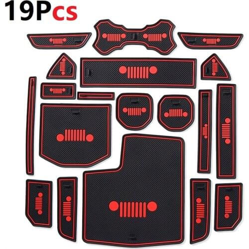 19PCS Rubber Door Groove Mat Anti-Slip Mat Non-slip Gate Slot Cup Pad Door Interior Decoration Car-Styling For 2018 JL wrangler