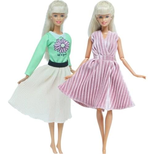 2 Set Lady Doll Dress Pink V-neck Long sleeve Shirt Daisy Skirt Daily Party Wear Doll Clothes for Barbie Doll Accessories Toy