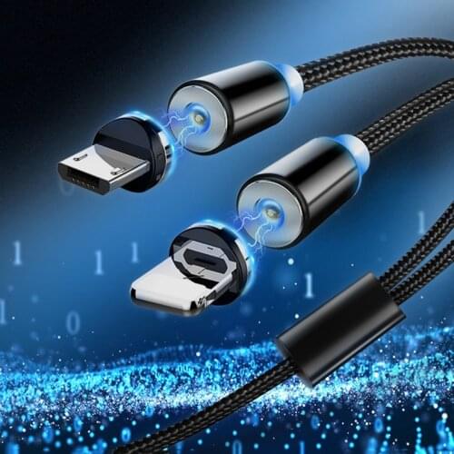 2 In 1 USB C Magnetic Cable 3A Quick Charger Micro USB Type C 8 Pin Data Cord LED Charging Indicator For iPhone 12 Xiaomi Redmi