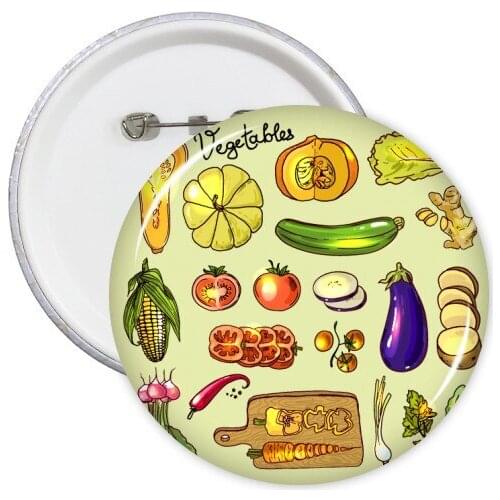 Vegetables Eggplant Pumpkin Ginger Round Pins Badge Button Clothing Decoration Gift 5pcs