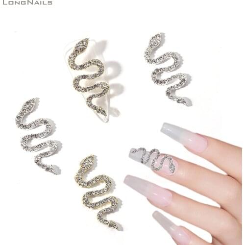 5turns Diamond Snake Luxury Charms 1pair Python Longthened Silver Gold Alloy JEWELRY LongNails Arts Snake Charms Decors 3*1.3CM