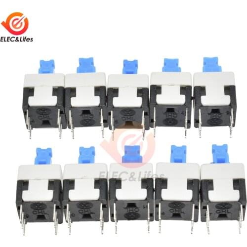 50Pcs 8X8mm 6Pin Blue Cap Self-locking Type Square Push Button Switch 8*8 mm 100000 Times Long Service Life