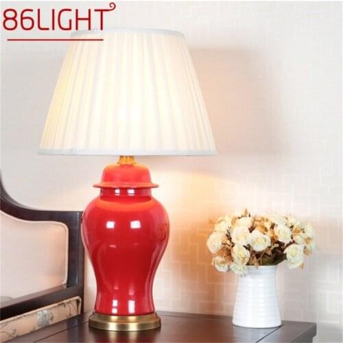 86LIGHT Ceramic Table Light Brass Red Contemporary Luxury Desk Lamp LED For Home Bedside Bedroom
